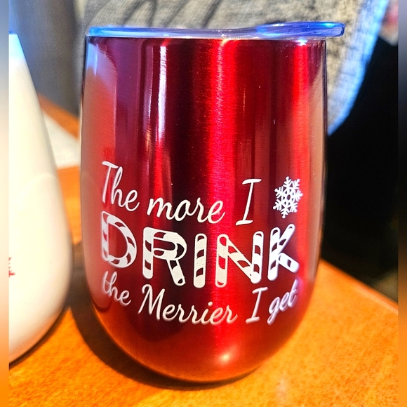 Set of 2 Christmas Wine Tumblers Insulated Hot or Cold Drinks Fun Party Women - Picture 2 of 4